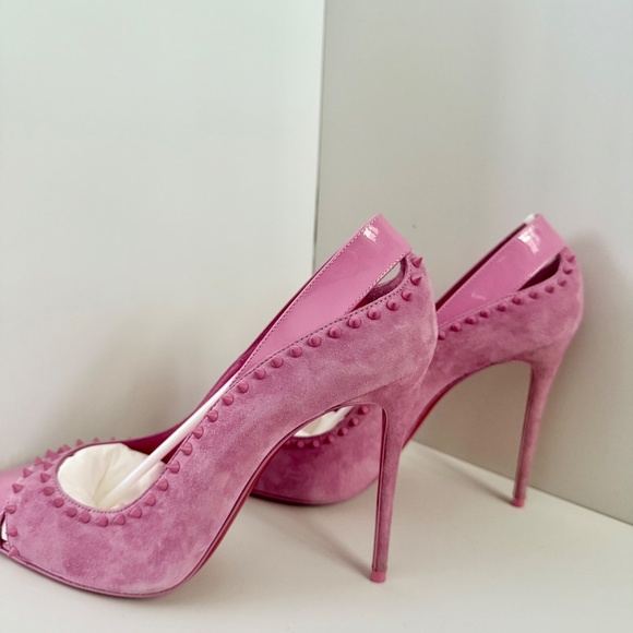 CHRISTIAN LOUBOUTIN Duvette Spikes 39.5 Cutout Suede Pumps Pink - Picture 4 of 7